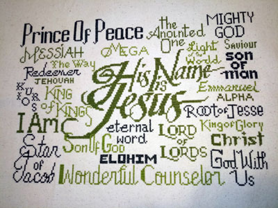 His Name is Jesus stitched by Gloria Ortega